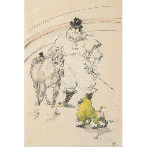 At the Circus, Trained Pony and Baboon White Modern Wood Framed Art Print by Toulouse-Lautrec, Henri de