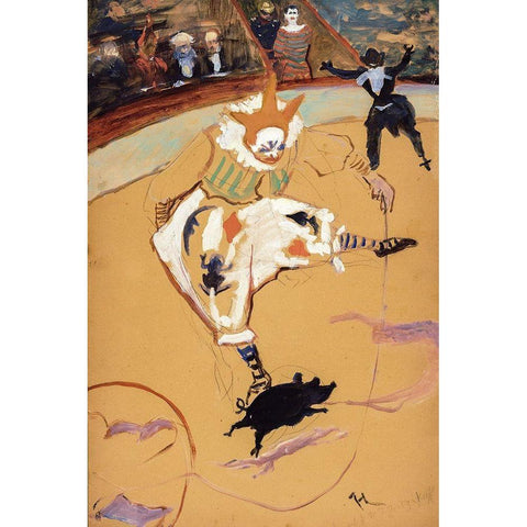 At the Circus Fernando, Medrano with a Piglet White Modern Wood Framed Art Print by Toulouse-Lautrec, Henri de