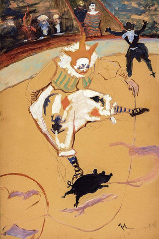 At the Circus Fernando, Medrano with a Piglet Black Ornate Wood Framed Art Print with Double Matting by Toulouse-Lautrec, Henri de