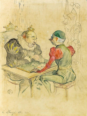 Le bezigue White Modern Wood Framed Art Print with Double Matting by Toulouse-Lautrec, Henri de