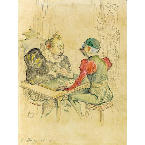 Le bezigue White Modern Wood Framed Art Print by Toulouse-Lautrec, Henri de
