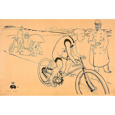 Cycle Michael Black Modern Wood Framed Art Print with Double Matting by Toulouse-Lautrec, Henri de
