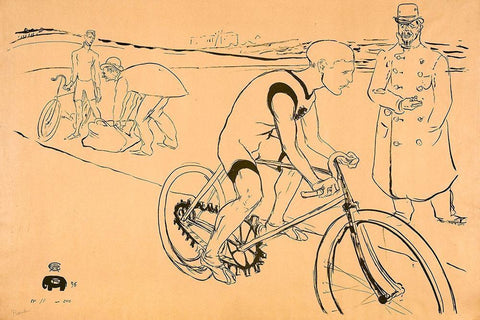 Cycle Michael White Modern Wood Framed Art Print with Double Matting by Toulouse-Lautrec, Henri de