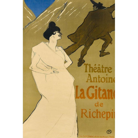 La Gitane Gold Ornate Wood Framed Art Print with Double Matting by Toulouse-Lautrec, Henri de