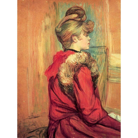 Girl in a Fur, Mademoiselle Jeanne Fontaine Black Modern Wood Framed Art Print by Toulouse-Lautrec, Henri de