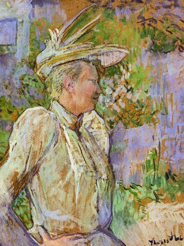 Gabrielle the Dancer White Modern Wood Framed Art Print with Double Matting by Toulouse-Lautrec, Henri de