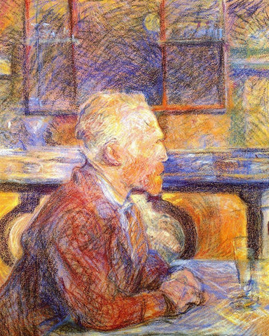 Portrait of Vincent van Gogh Black Ornate Wood Framed Art Print with Double Matting by Toulouse-Lautrec, Henri de