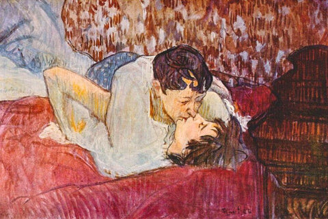 The Kiss White Modern Wood Framed Art Print with Double Matting by Toulouse-Lautrec, Henri de