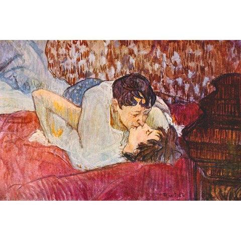 The Kiss Black Modern Wood Framed Art Print by Toulouse-Lautrec, Henri de