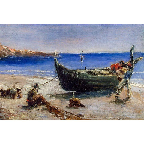 Fishing Boat Black Modern Wood Framed Art Print with Double Matting by Toulouse-Lautrec, Henri de