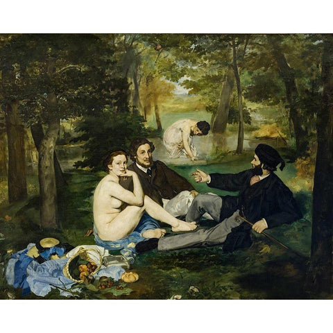 Luncheon on the Grass Black Modern Wood Framed Art Print with Double Matting by Manet, Edouard