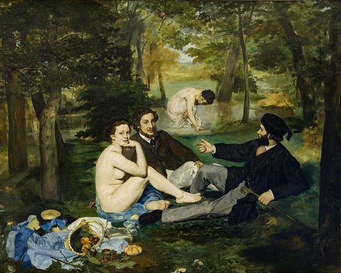 Luncheon on the Grass White Modern Wood Framed Art Print with Double Matting by Manet, Edouard