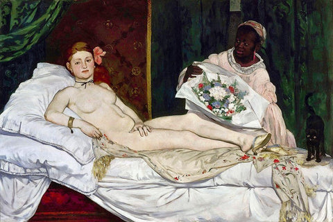 Olympia Black Ornate Wood Framed Art Print with Double Matting by Manet, Edouard