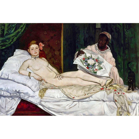 Olympia Gold Ornate Wood Framed Art Print with Double Matting by Manet, Edouard