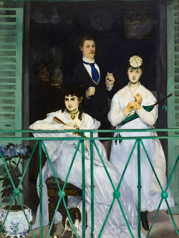 The Balcony White Modern Wood Framed Art Print with Double Matting by Manet, Edouard