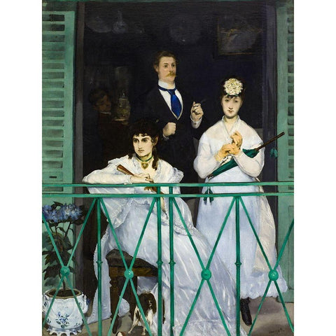 The Balcony Black Modern Wood Framed Art Print with Double Matting by Manet, Edouard