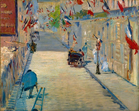 The Rue Mosnier with Flags White Modern Wood Framed Art Print with Double Matting by Manet, Edouard