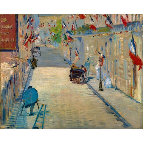 The Rue Mosnier with Flags White Modern Wood Framed Art Print by Manet, Edouard