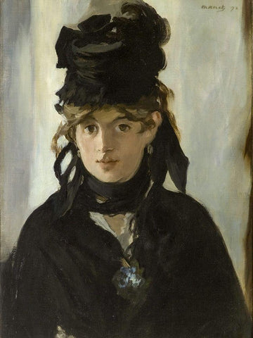 Berthe Morisot With a Bouquet of Violets Black Ornate Wood Framed Art Print with Double Matting by Manet, Edouard