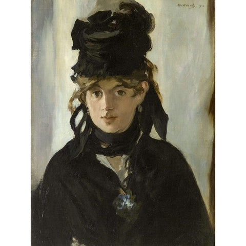 Berthe Morisot With a Bouquet of Violets White Modern Wood Framed Art Print by Manet, Edouard