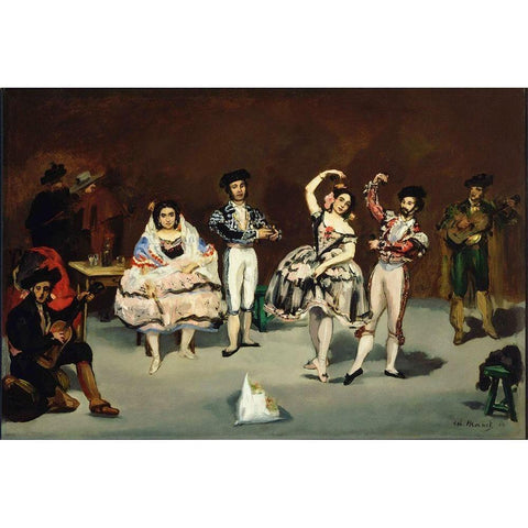 Spanish Ballet White Modern Wood Framed Art Print by Manet, Edouard