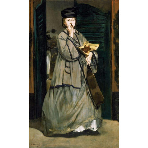 Street Singer Black Modern Wood Framed Art Print with Double Matting by Manet, Edouard