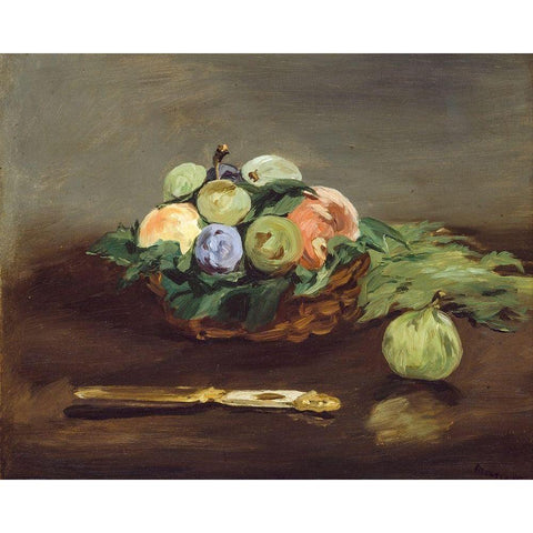 Basket of Fruit White Modern Wood Framed Art Print by Manet, Edouard