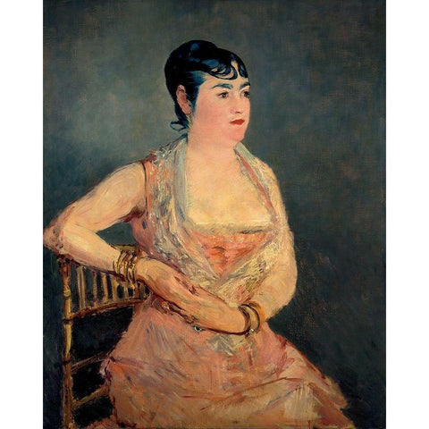 Lady in Pink White Modern Wood Framed Art Print by Manet, Edouard