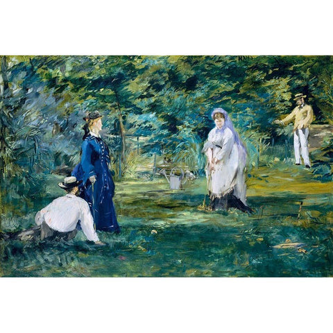 A game of croquet Black Modern Wood Framed Art Print with Double Matting by Manet, Edouard