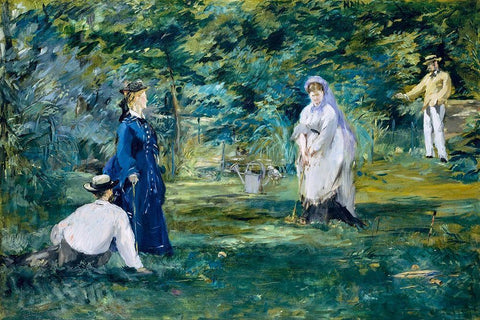 A game of croquet White Modern Wood Framed Art Print with Double Matting by Manet, Edouard