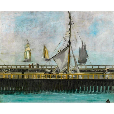 The jetty of Boulogne-sur-Mer White Modern Wood Framed Art Print by Manet, Edouard