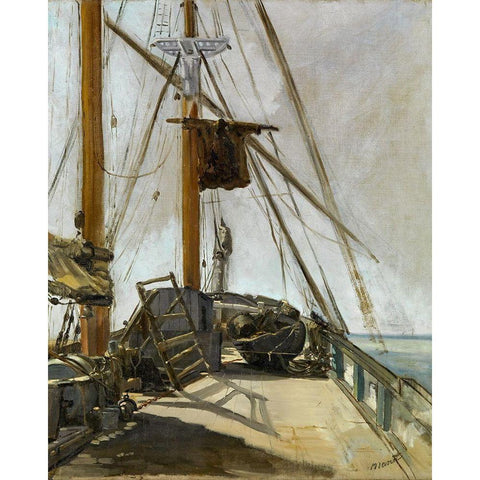 The ships deck Black Modern Wood Framed Art Print with Double Matting by Manet, Edouard