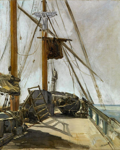 The ships deck White Modern Wood Framed Art Print with Double Matting by Manet, Edouard