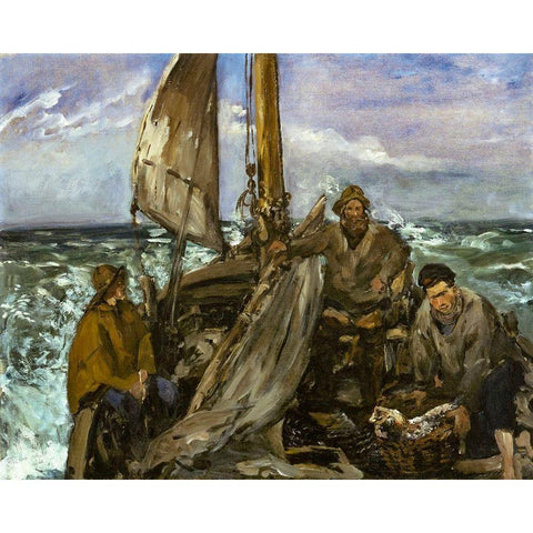 The Toilers of the Sea White Modern Wood Framed Art Print by Manet, Edouard