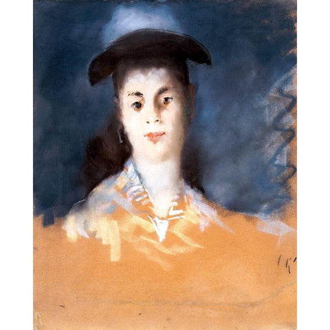 Woman Wearing a Hat with Silk Gauze White Modern Wood Framed Art Print by Manet, Edouard