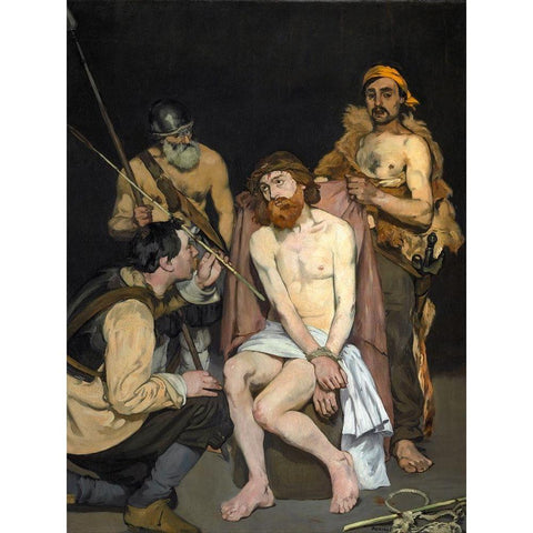 Jesus Mocked by the Soldiers White Modern Wood Framed Art Print by Manet, Edouard