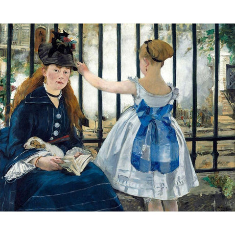 The Railway Black Modern Wood Framed Art Print with Double Matting by Manet, Edouard