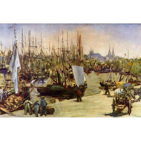 Port of Bordeaux Gold Ornate Wood Framed Art Print with Double Matting by Manet, Edouard