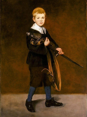 The Child with the Sword White Modern Wood Framed Art Print with Double Matting by Manet, Edouard