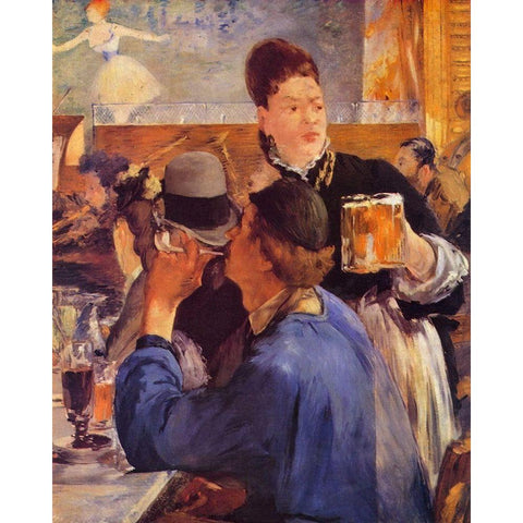 Waitress serving beer White Modern Wood Framed Art Print by Manet, Edouard