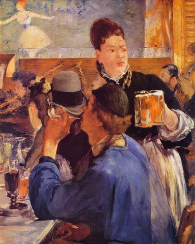 Waitress serving beer White Modern Wood Framed Art Print with Double Matting by Manet, Edouard