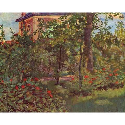 A corner in Bellevues garden Gold Ornate Wood Framed Art Print with Double Matting by Manet, Edouard