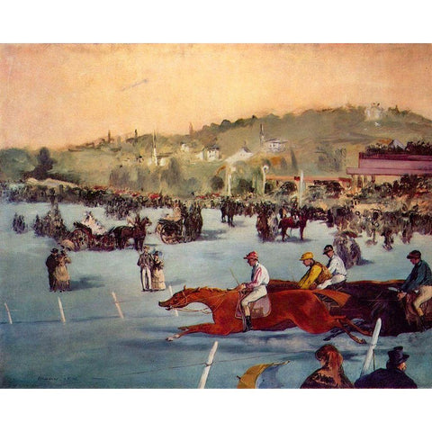 Race in the Bois de Boulogne Gold Ornate Wood Framed Art Print with Double Matting by Manet, Edouard