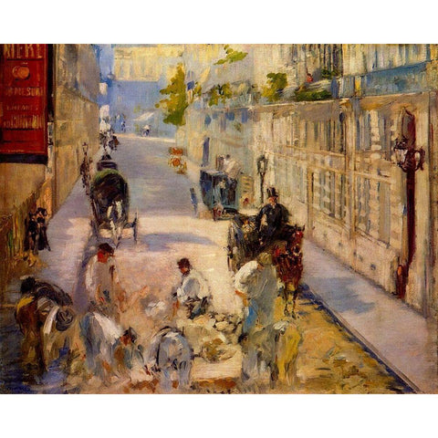 Road workers, rue de Berne Black Modern Wood Framed Art Print with Double Matting by Manet, Edouard