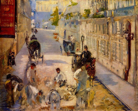 Road workers, rue de Berne White Modern Wood Framed Art Print with Double Matting by Manet, Edouard