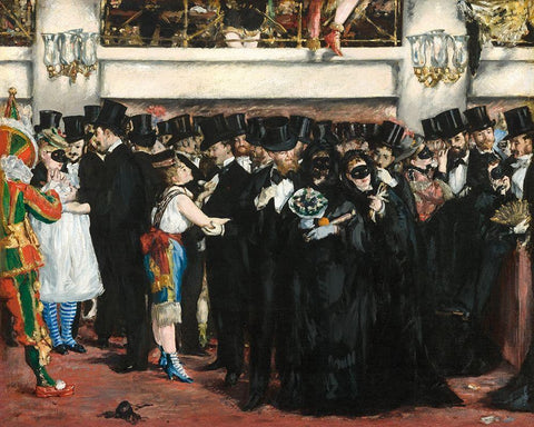 Masked Ball at the Opera Black Ornate Wood Framed Art Print with Double Matting by Manet, Edouard