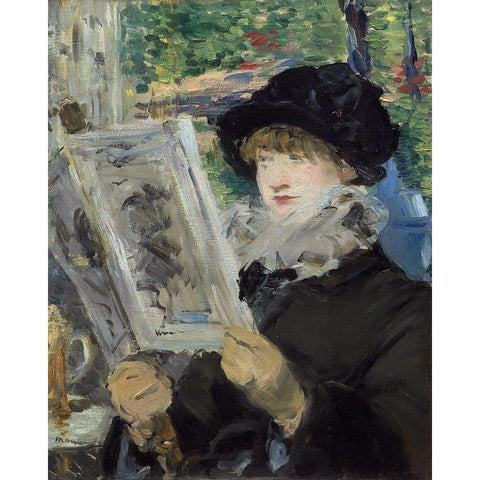 Woman Reading White Modern Wood Framed Art Print by Manet, Edouard