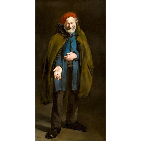 Beggar with a Duffle Coat White Modern Wood Framed Art Print by Manet, Edouard