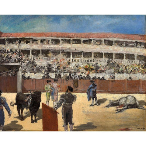 Bullfight White Modern Wood Framed Art Print by Manet, Edouard