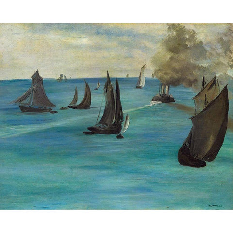 Sea View, Calm Weather Black Modern Wood Framed Art Print with Double Matting by Manet, Edouard